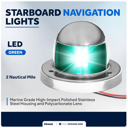 LED Boat Bow Navigation Light for Marine (Deck Mount, Starboard Green)