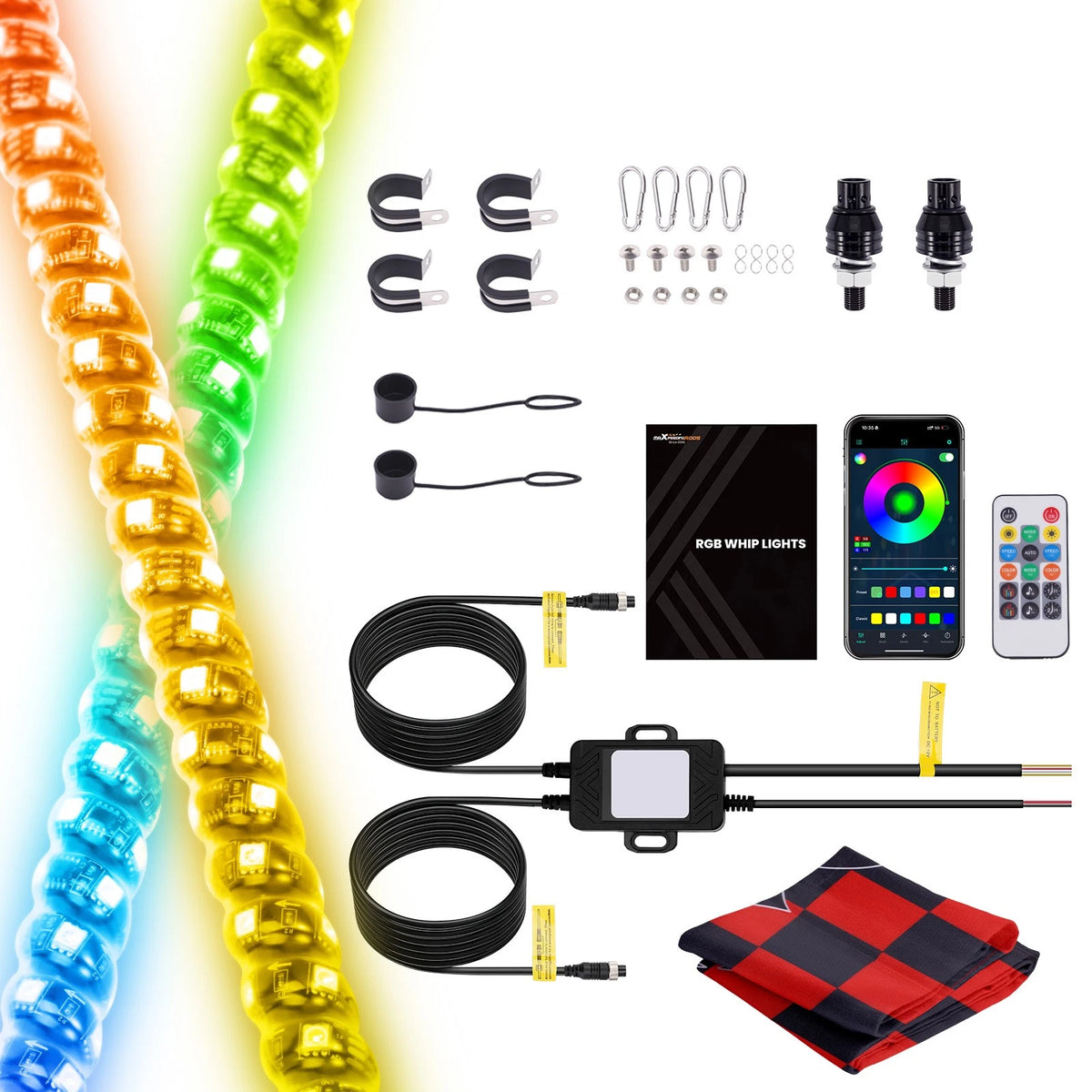 2pc RGB LED Whip Spiral Lights Antenna for ATV UTV Polaris RZR Can-Am (DFA6OP)