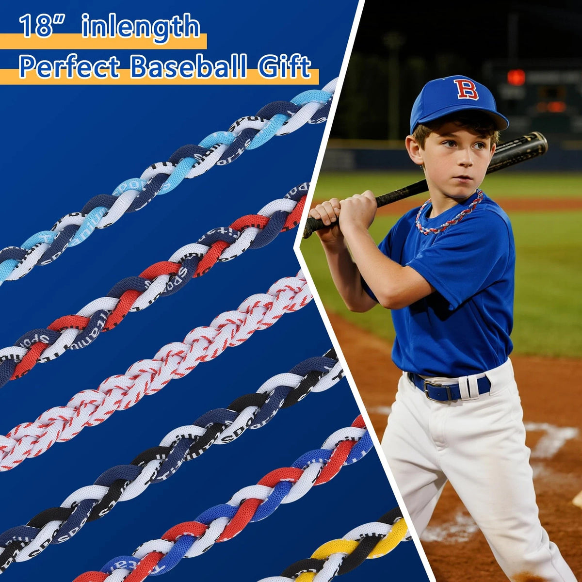 12 Pack Baseball Necklaces for Boys - 18 Inches, Orange, Black, White