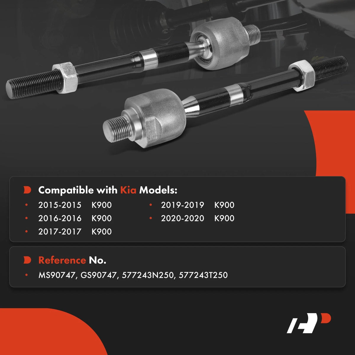2X Front Inner Tie Rod for Kia K900 (2015–2020) 577243N250, 577243T250, MS90747