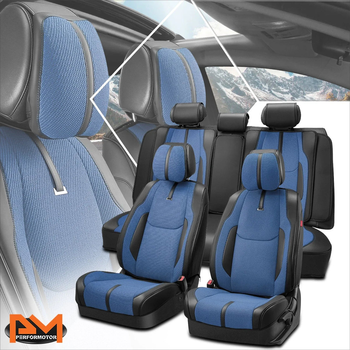 Set of 2 Universal Seat Covers for Cars (1st & 2nd Row) - Blue
