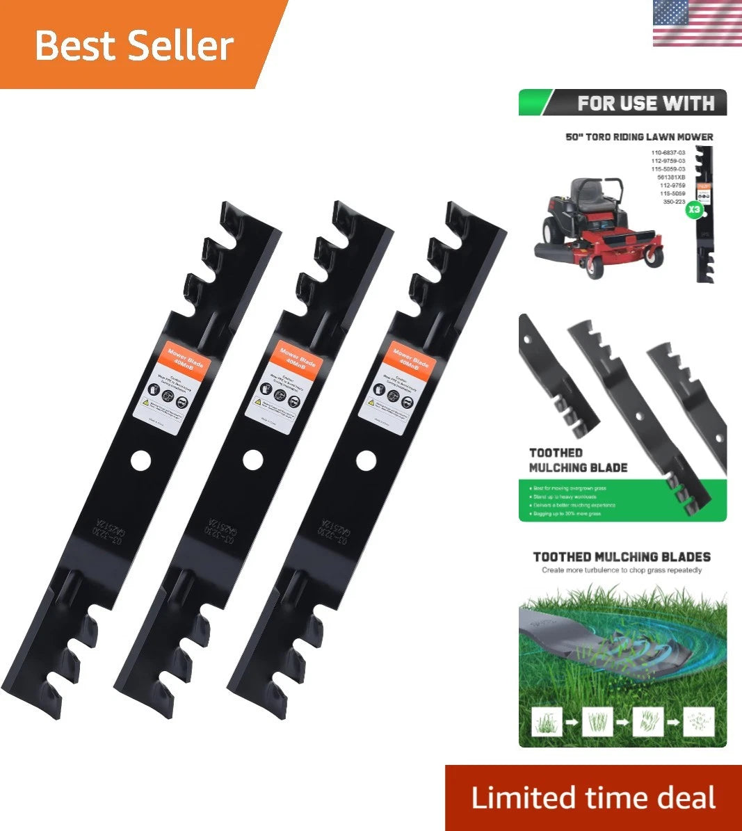 Alloy Steel Mulching Blades for Toro Timecutter 50-Inch Deck (2010–2023)