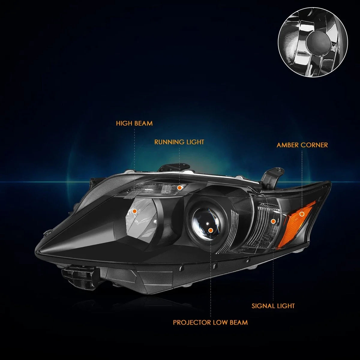 Set of 2 Projector Headlights for Lexus RX350 (2010–2012) OE Style Black Housing Amber Corner