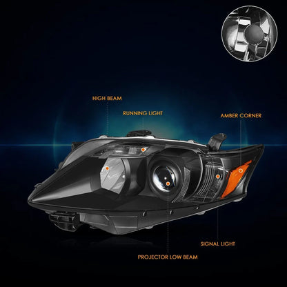 Set of 2 Projector Headlights for Lexus RX350 (2010–2012) OE Style Black Housing Amber Corner