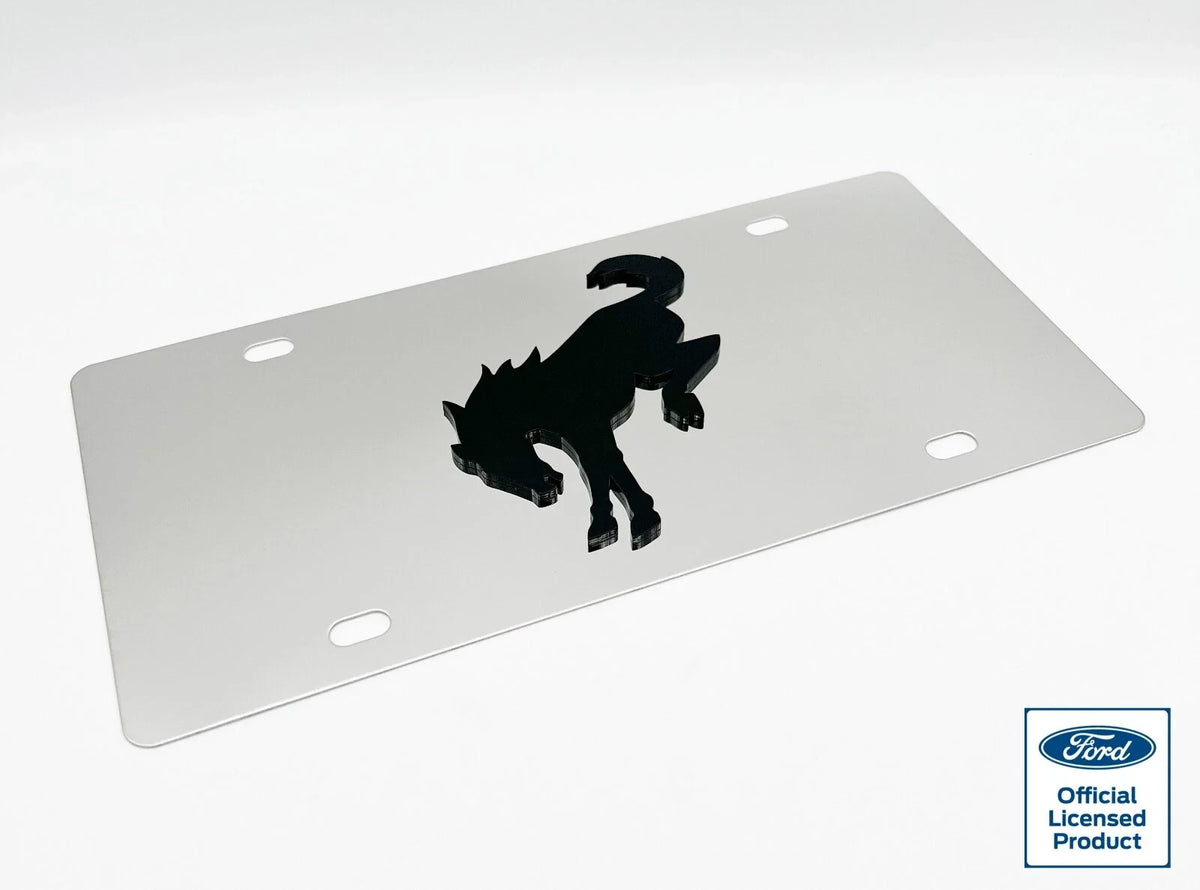 Chrome Metal License Plate Frame w/ 3D Bucking Bronco Logo for Ford Bronco (1966–2024)
