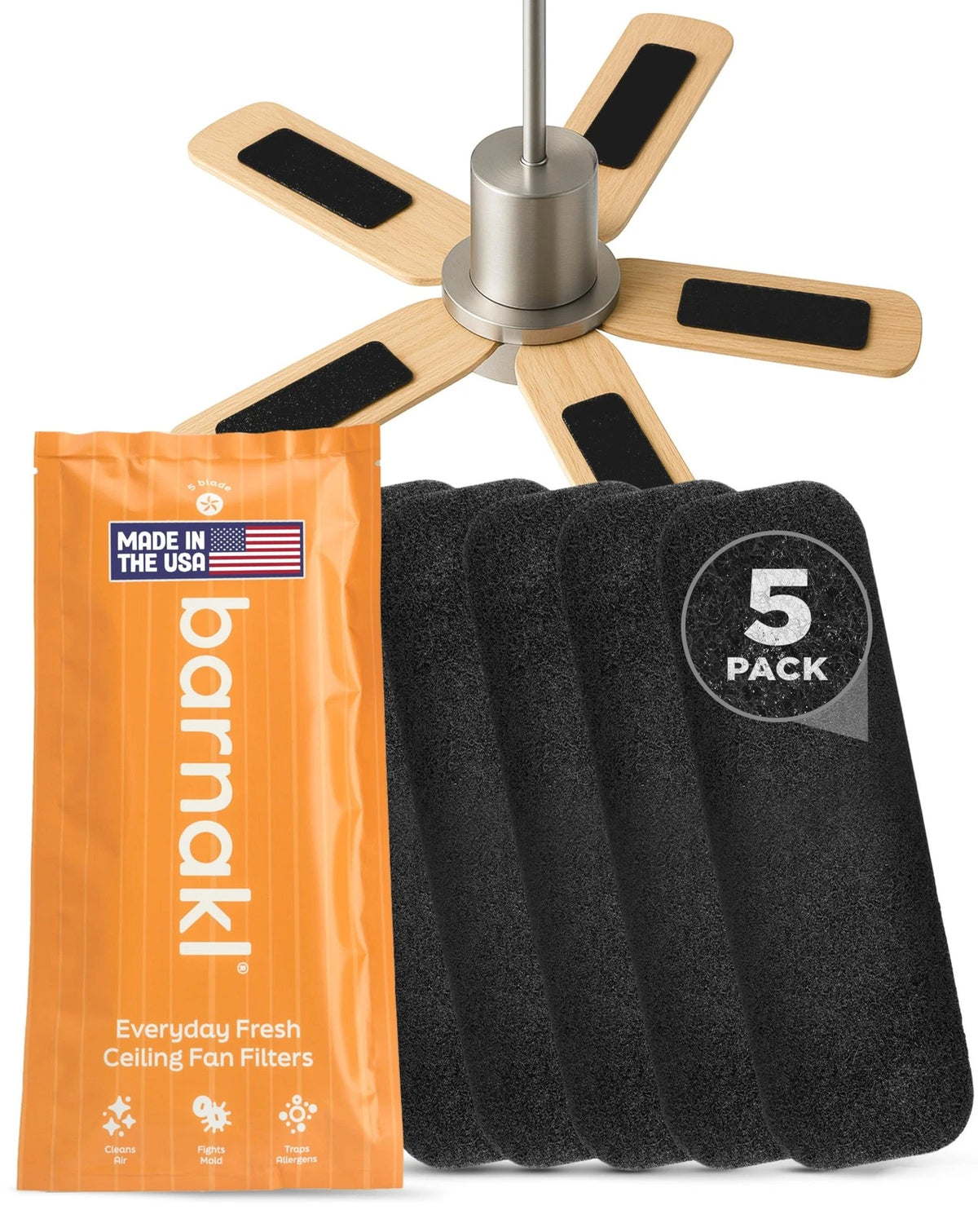 5 Pack Activated Coconut Shell Carbon Air Purifier Pads for Ceiling Fan