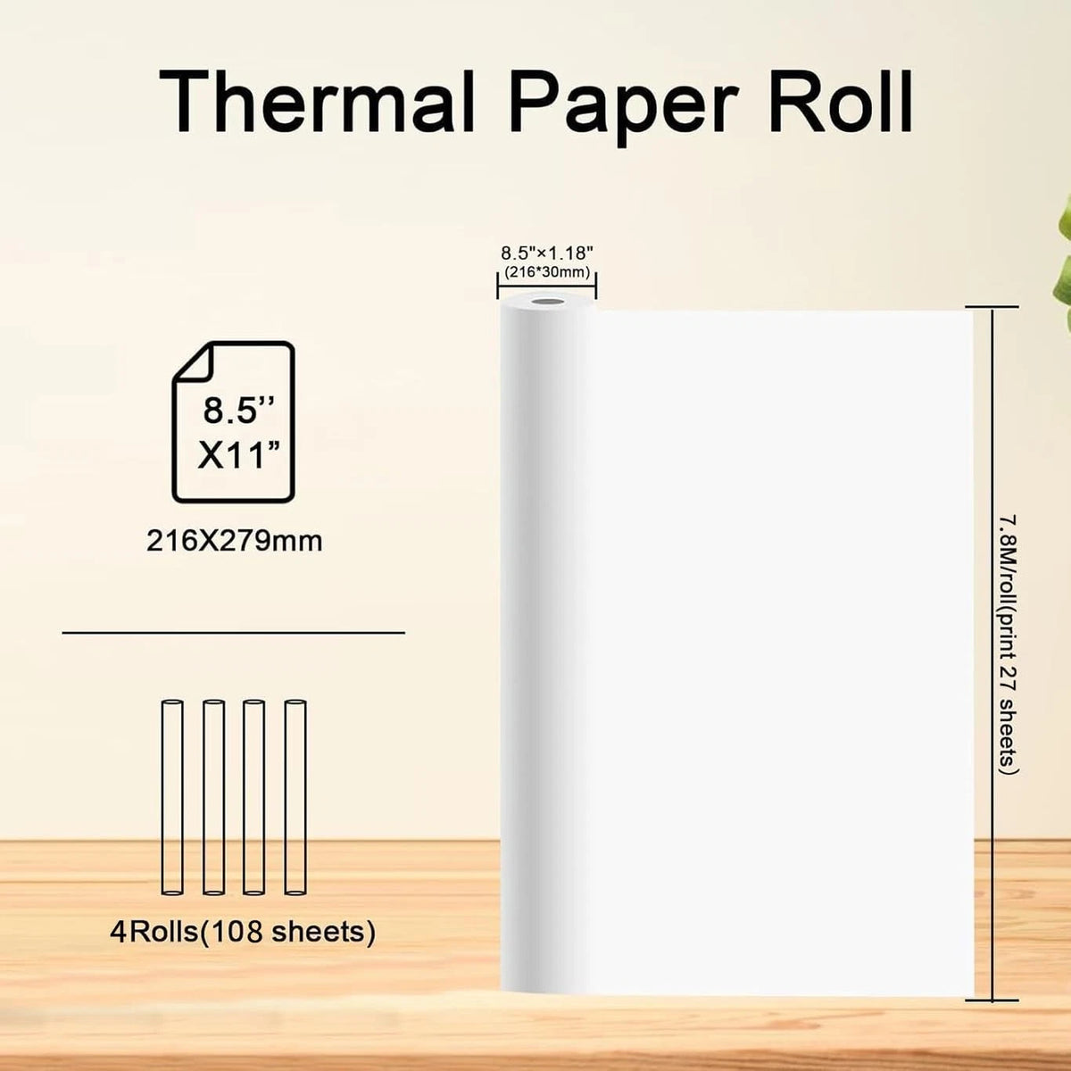 Set of 4 Thermal Paper Rolls 8.5x11 Inches for Printer