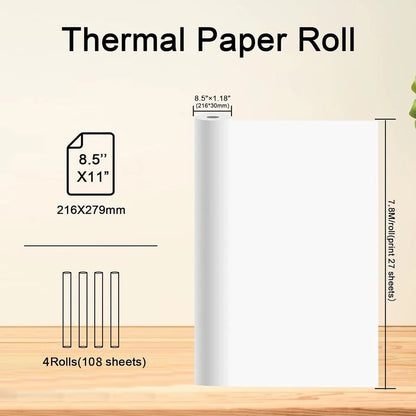 Set of 4 Thermal Paper Rolls 8.5x11 Inches for Printer