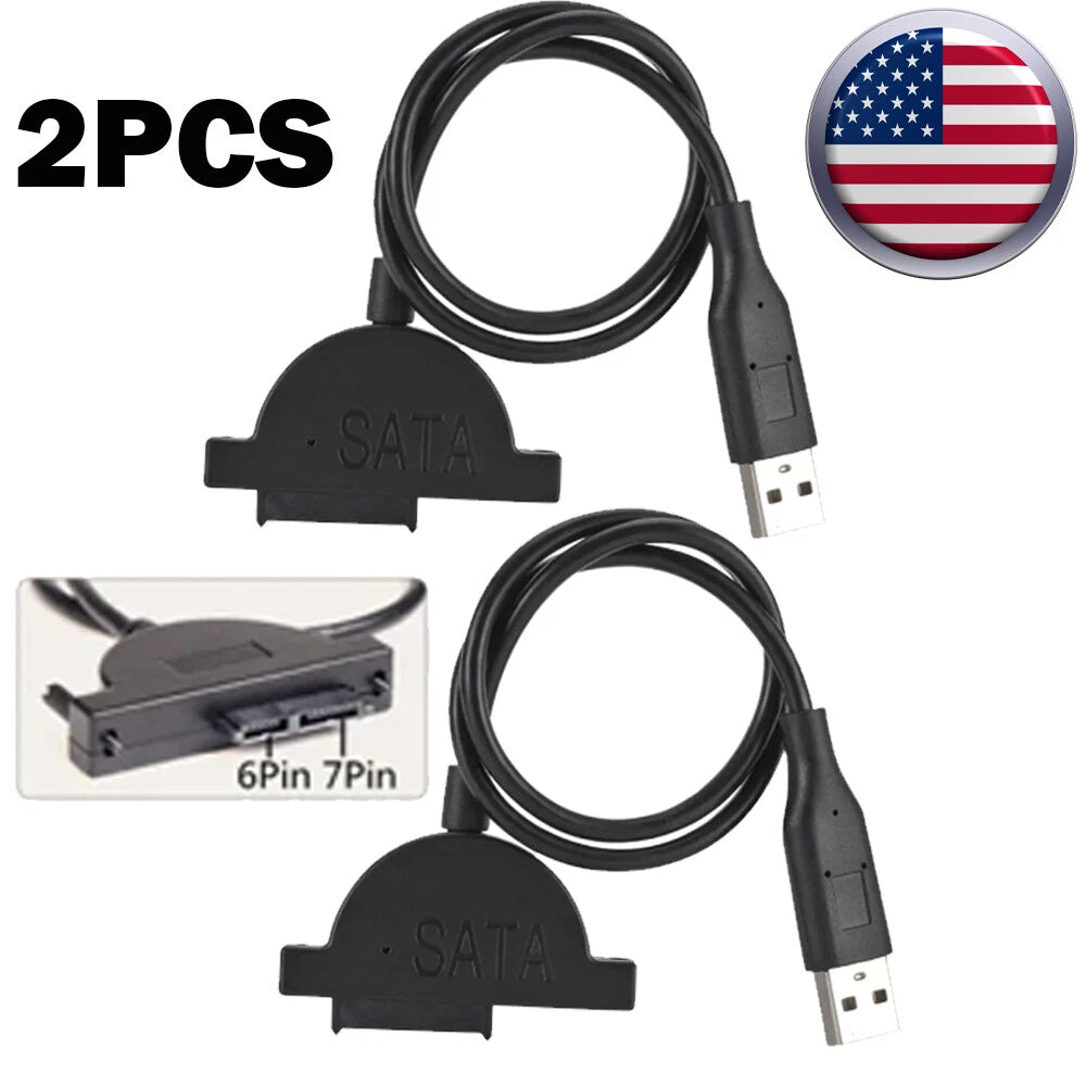 2X USB 2.0 to Mini SATA 7+6 13Pin Adapter Cable for Laptop CD/DVD ROM Drive