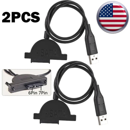 2X USB 2.0 to Mini SATA 7+6 13Pin Adapter Cable for Laptop CD/DVD ROM Drive