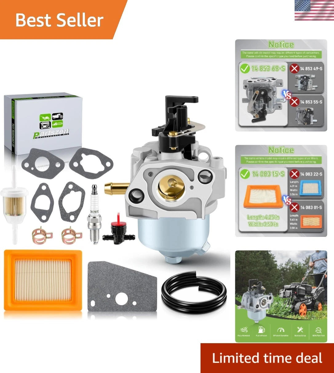 Carburetor Kit for Kohler Auto Choke (14 853 68-S & 14 853 90-S)