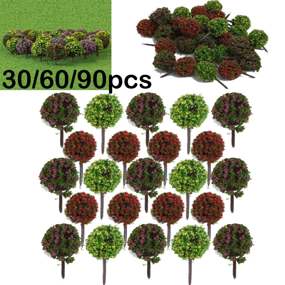 30/60/90x Flower Trees for HO Scale Model Train Layout (Garden Park Scenery)