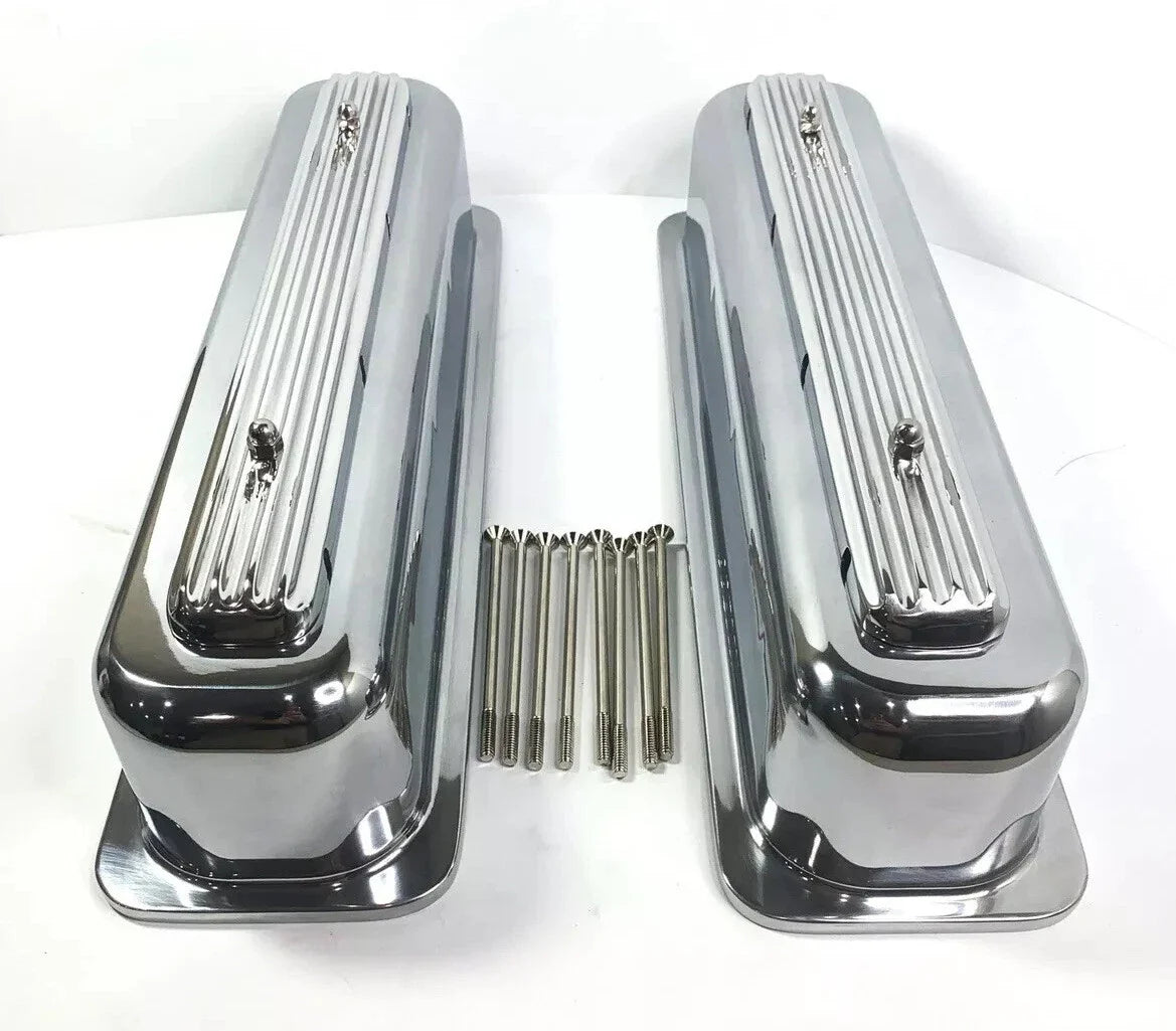 Tall Finned Aluminum Center Bolt Valve Covers for SBC Chevy Show Quality (SBC)