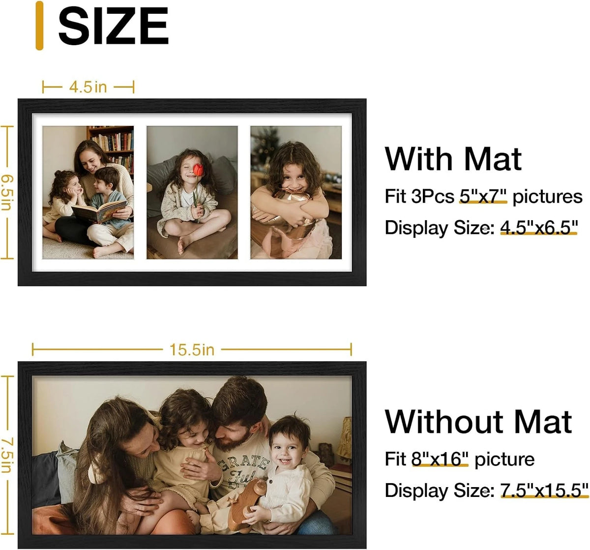 8x16 Picture Frames Collage for 5x7 Photos (Display 3Pcs with Mat)
