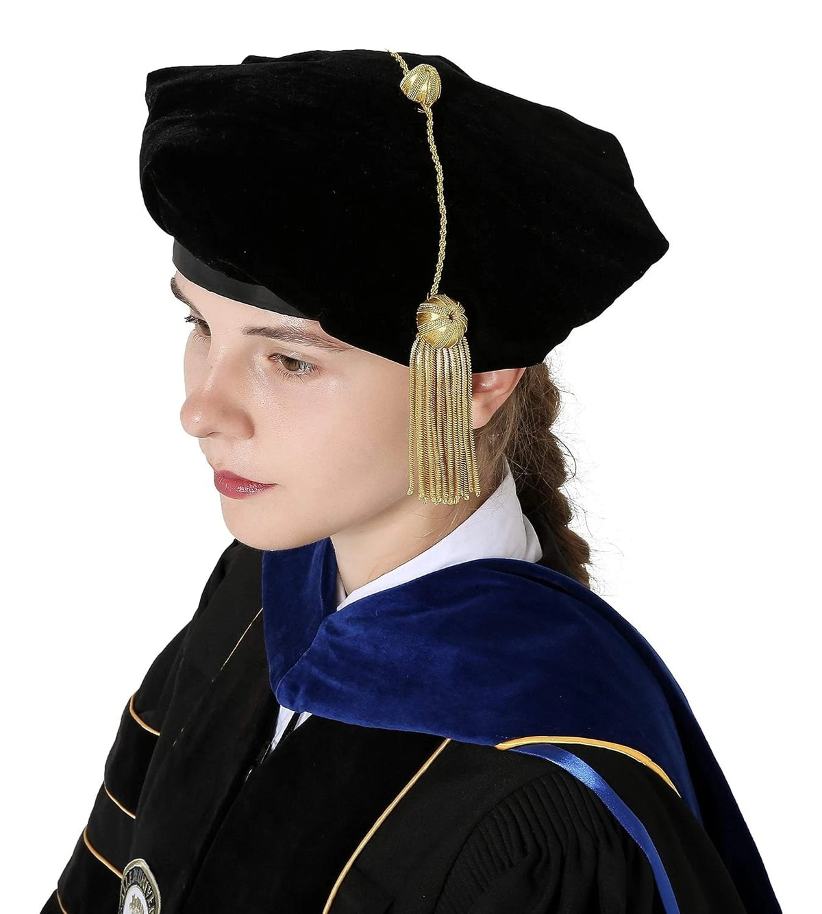 Doctoral Graduation Tam Velvet Gown with Gold Bullion Embellishments