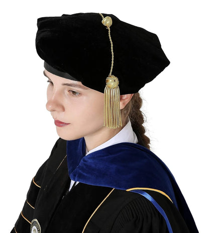 Doctoral Graduation Tam Velvet Gown with Gold Bullion Embellishments