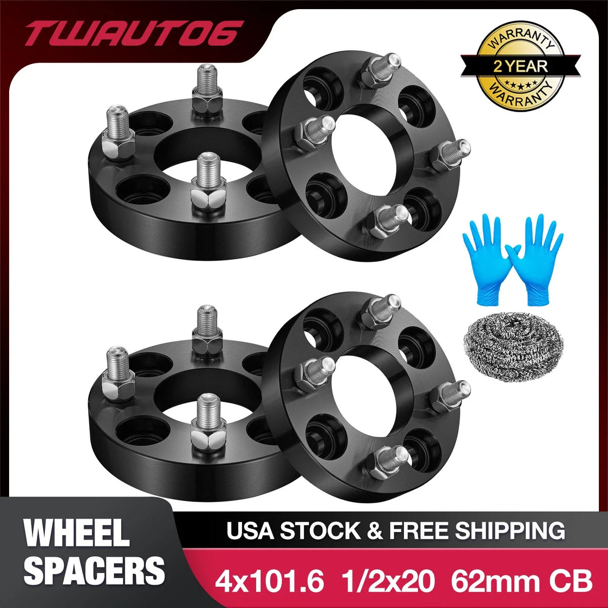 1" 4x4 Wheel Spacers for Golf Carts Club Car EZ GO (62mm 4x101.6)