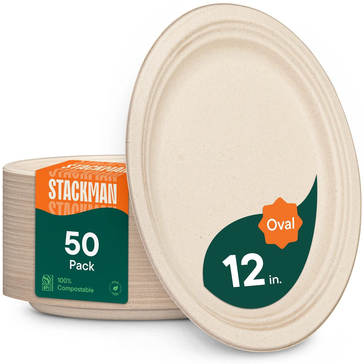 50-Pack 12.5 Inch Compostable Oval Paper Plates