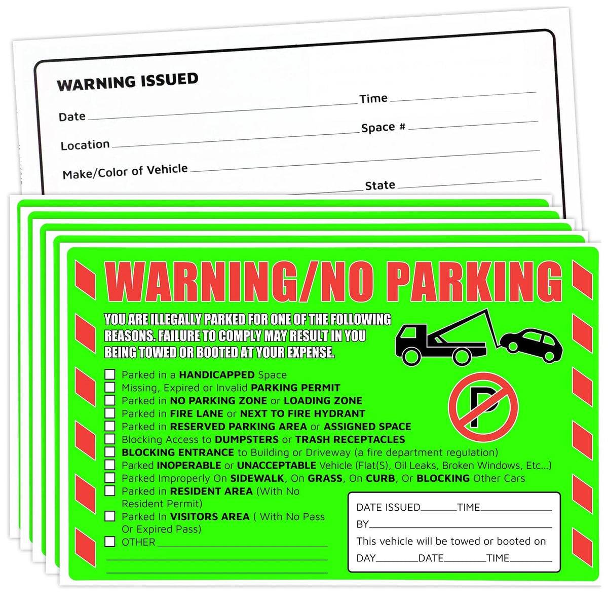 25 Pcs Parking Violation Stickers for Vehicles (Fluorescent Green)