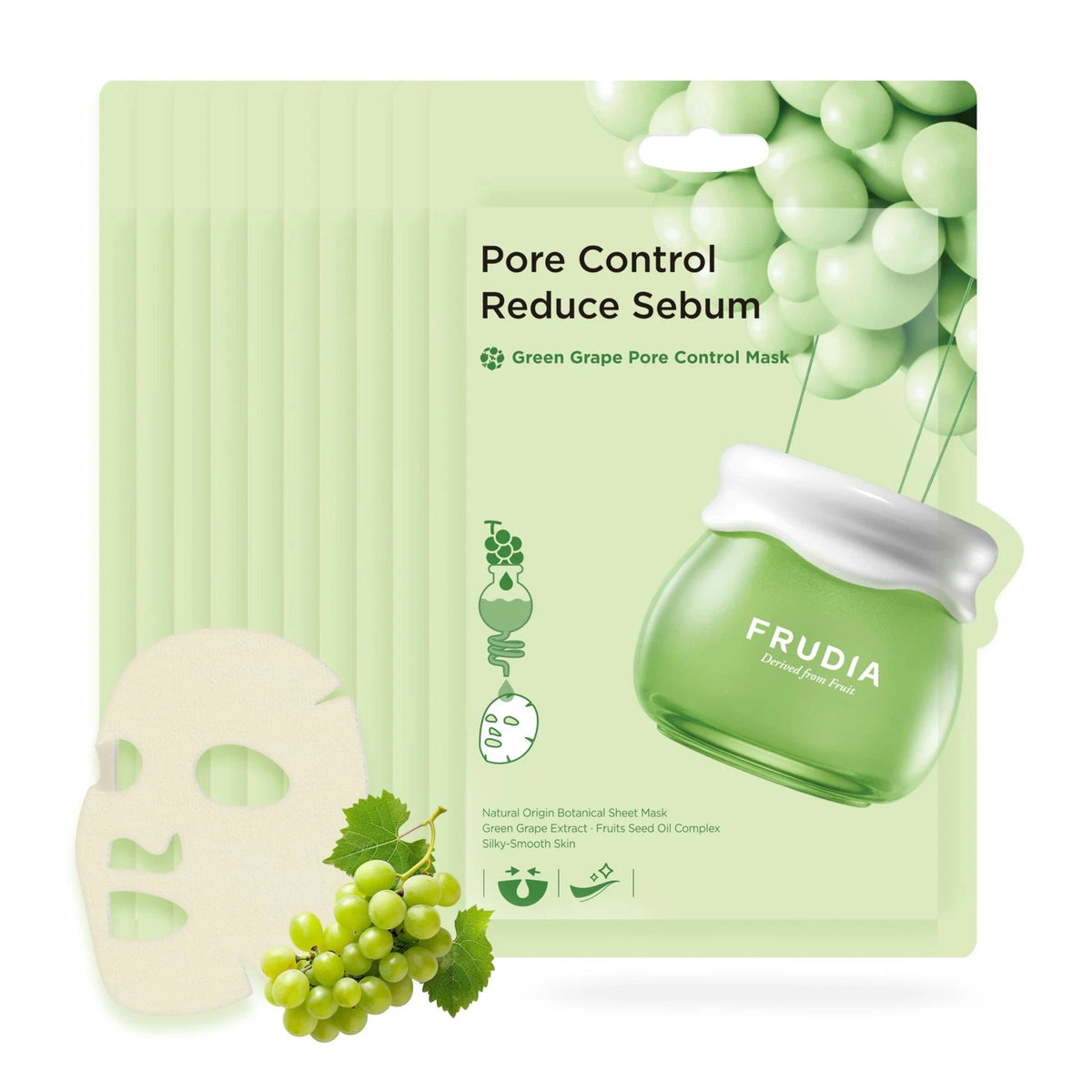 Face Mask Sheets for Frudia Green Grape Pore Control (Pack of 10)