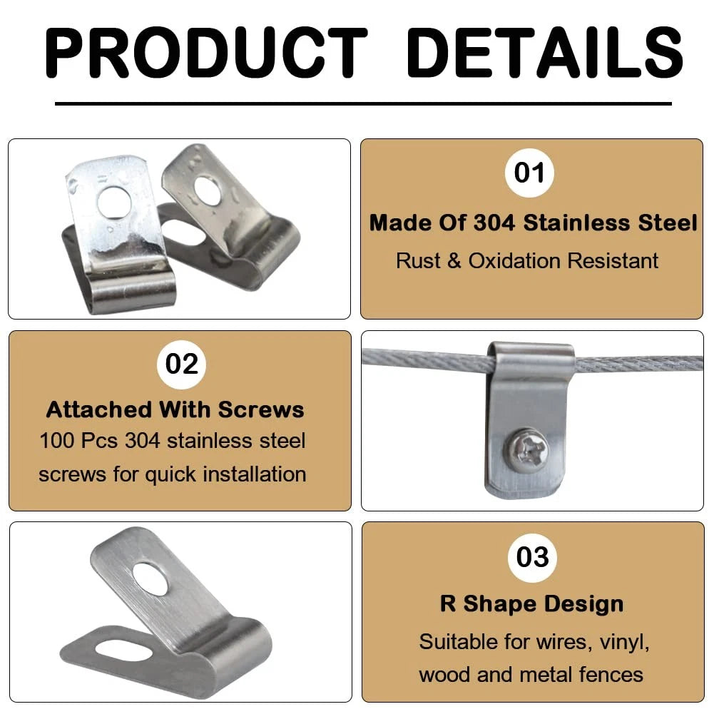 100 Pcs Metal Wire Fence Clips Clamps Stainless Steel