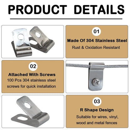 100 Pcs Metal Wire Fence Clips Clamps Stainless Steel