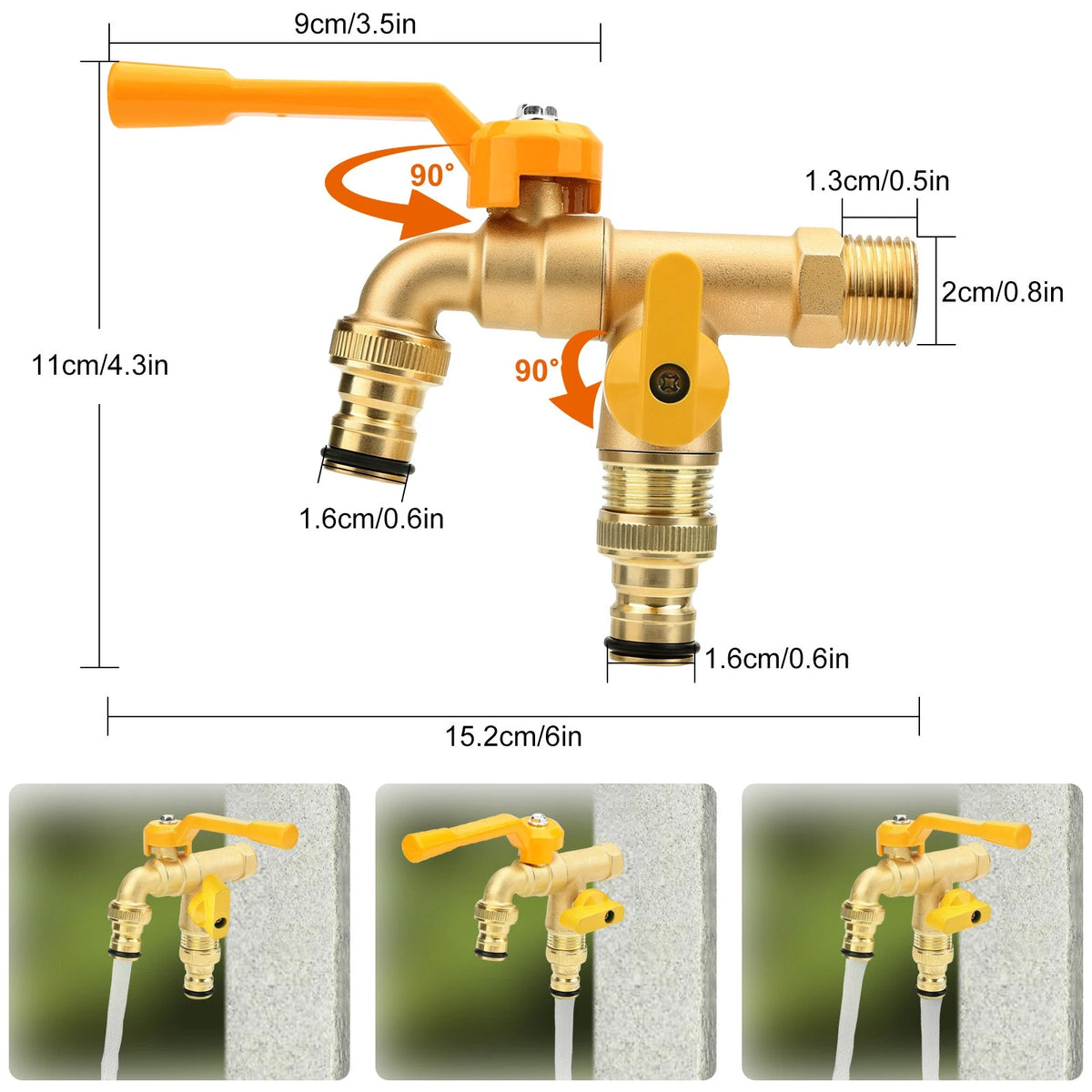 2 Way Brass Garden Faucet Hose Bibb Wall Mount Spigot Tap