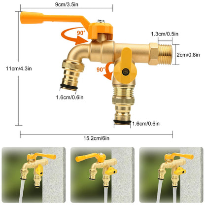 2 Way Brass Garden Faucet Hose Bibb Wall Mount Spigot Tap