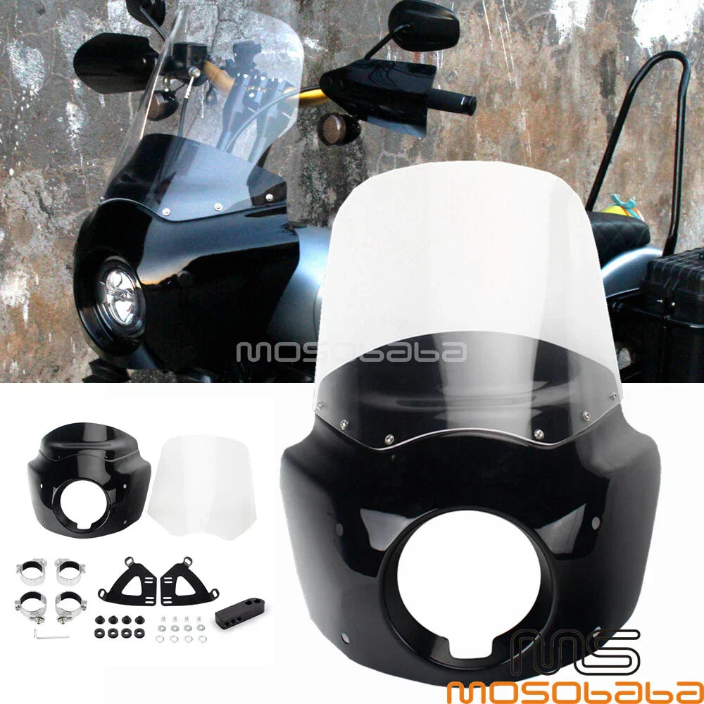 Clear Headlight Fairing Windshield w/Extension Blocks for Harley Dyna