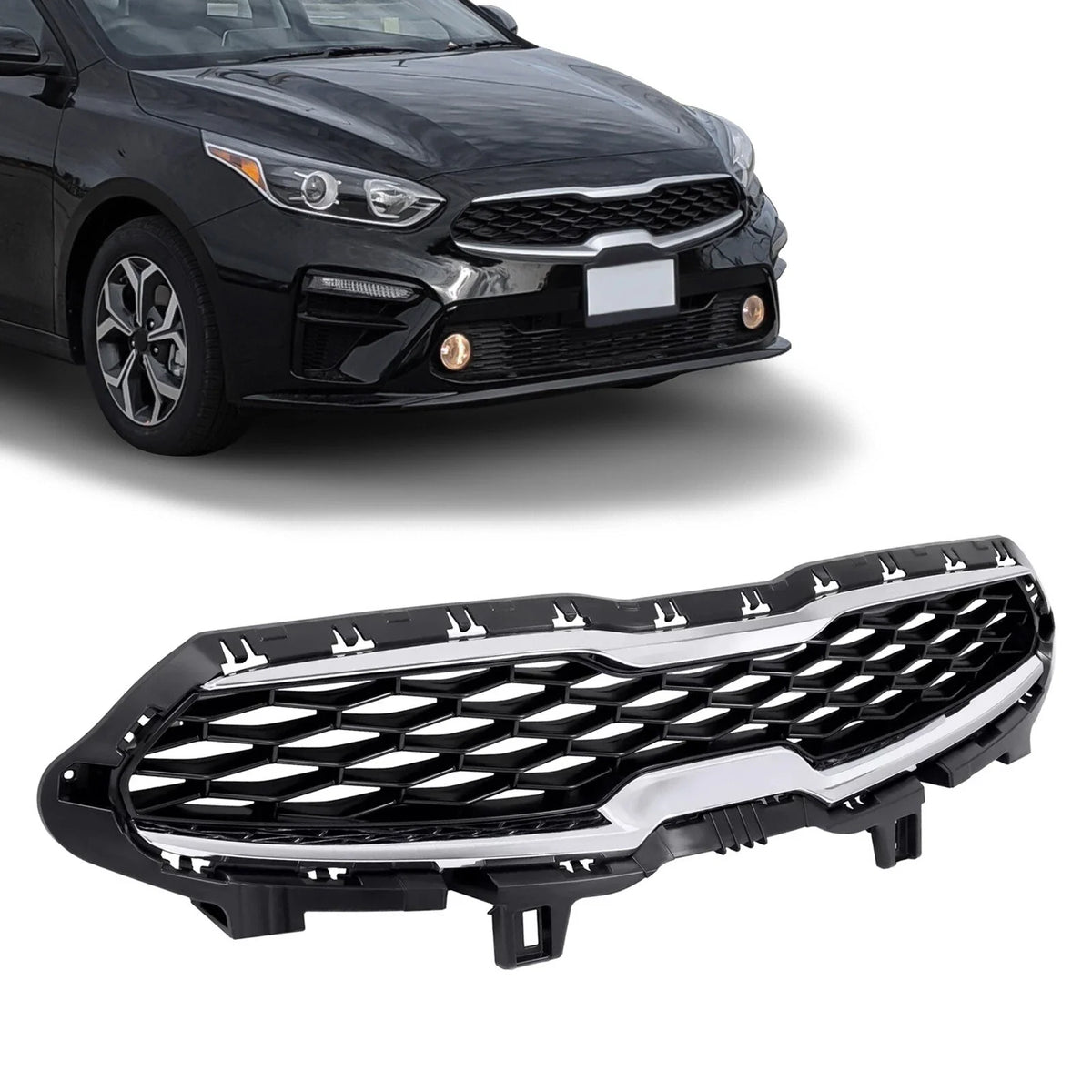 Front Upper Radiator Grille for Kia Forte (2019–2021) - Chrome Trim