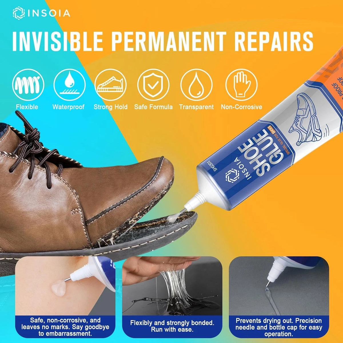 Shoe Glue Sole Repair Kit for All Shoes (Waterproof, Flexible, Clear)