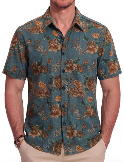 TIXMIE Hawaiian Shirt for Men (Short Sleeve, Aloha, Bluegreen)