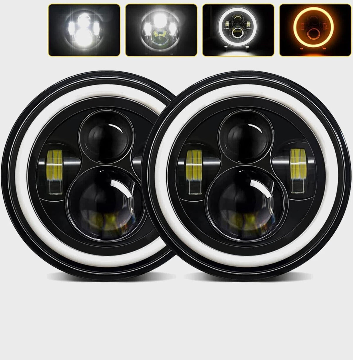 7" Round LED Headlights Pair Halo for Jeep Wrangler (LJ, TJ, CJ, JK)