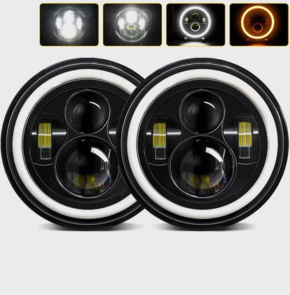 7" Round LED Headlights Pair Halo for Jeep Wrangler (LJ, TJ, CJ, JK)