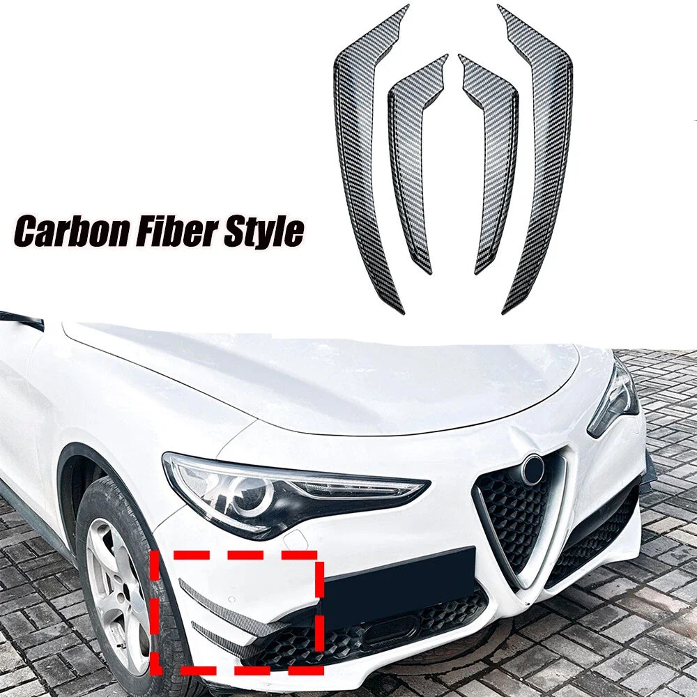 ABS Carbon Look Front Bumper Side Air Vent Fin Trim for Alfa Romeo Stelvio (2017–2025)