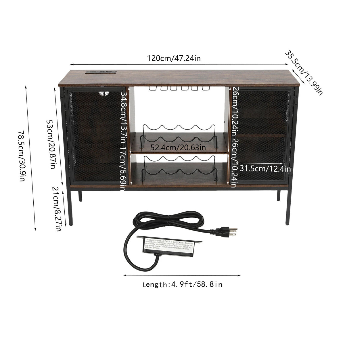 Wine Bar Cabinet with Rack for Liquor and Glasses