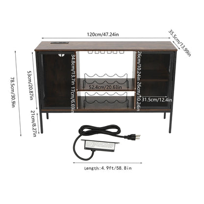 Wine Bar Cabinet with Rack for Liquor and Glasses