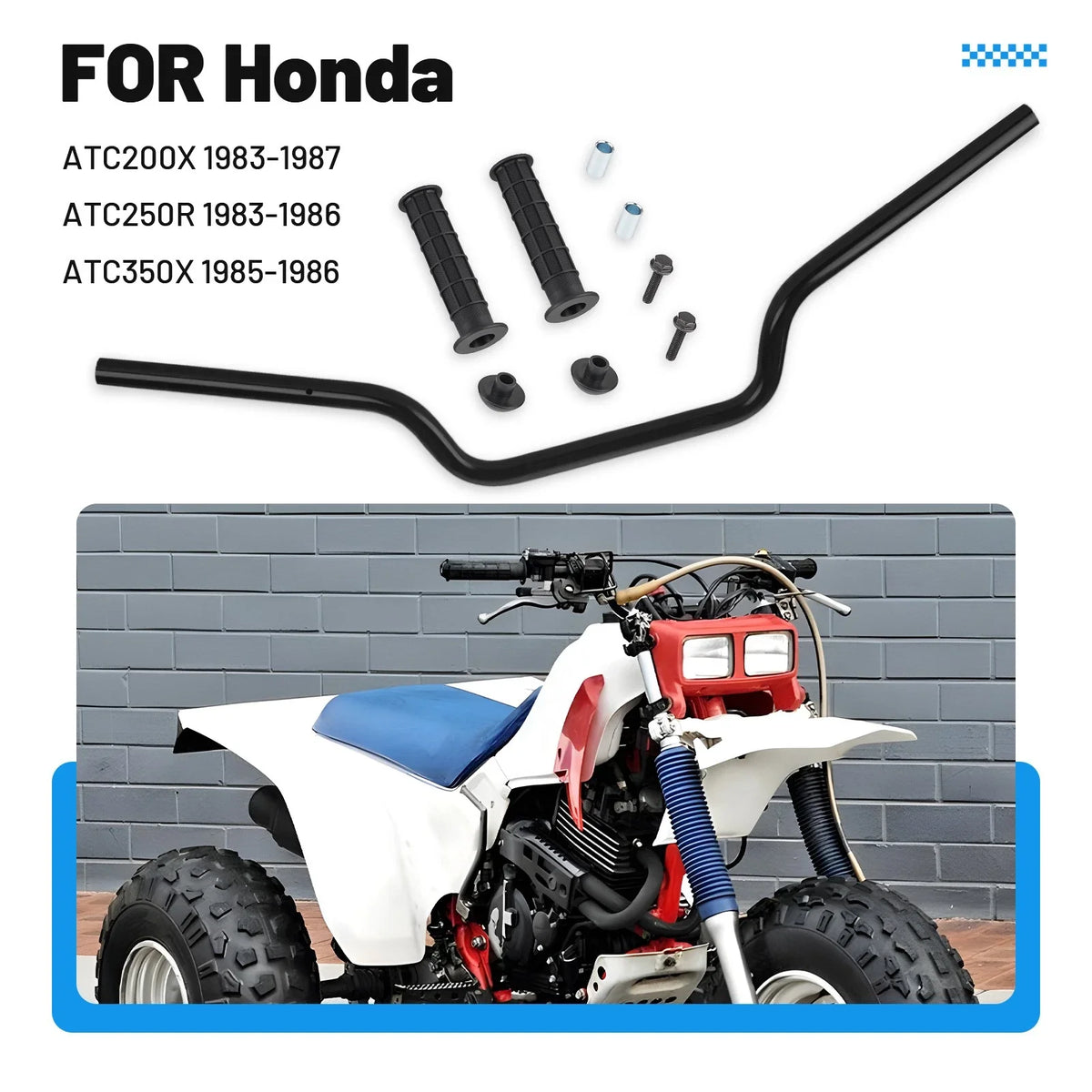 Handlebar & Grips w/ Bar End for Honda ATC200X ATC250R ATC350X (1983–1987)