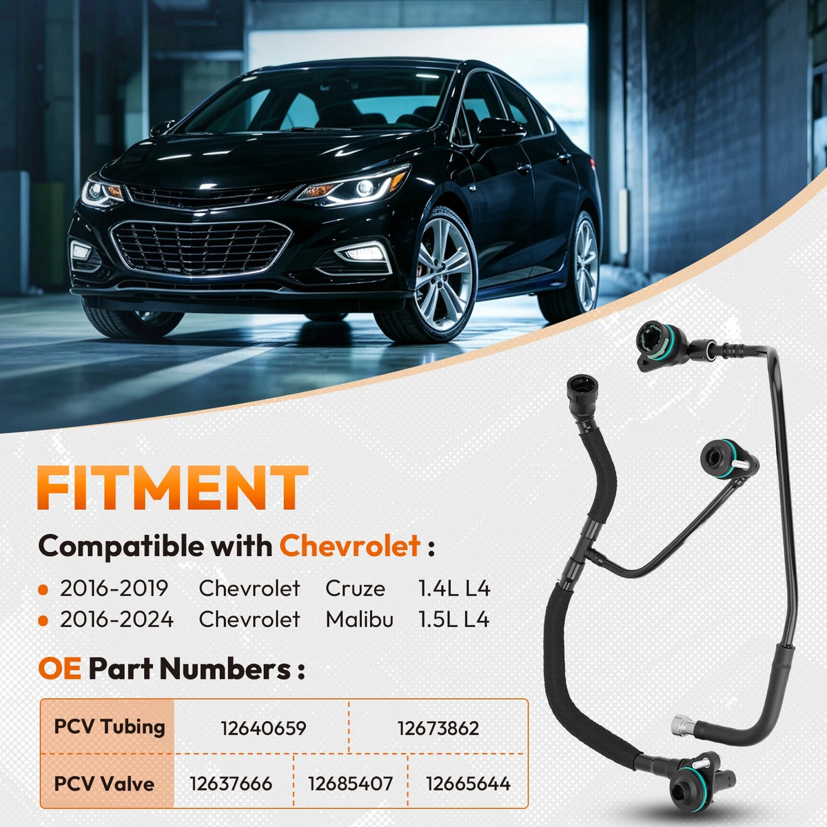 5Pcs PCV Valve Hose Kit for Chevrolet Malibu (2016–2019) 12640659 12637666