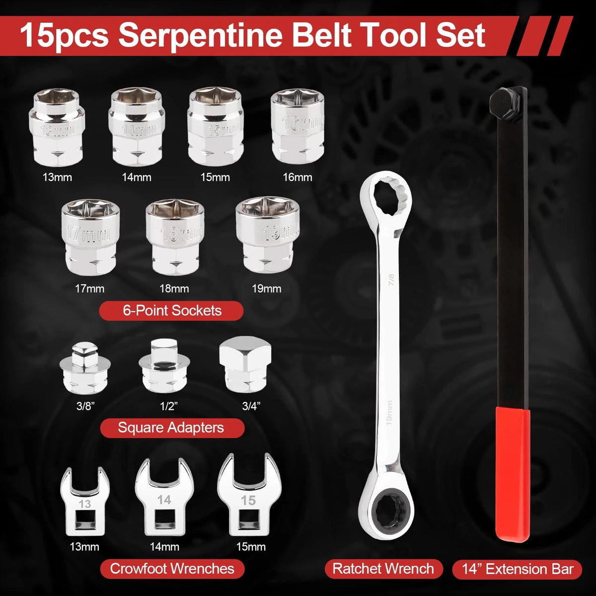 15PCS Serpentine Belt Tool Set for Automotive Repair