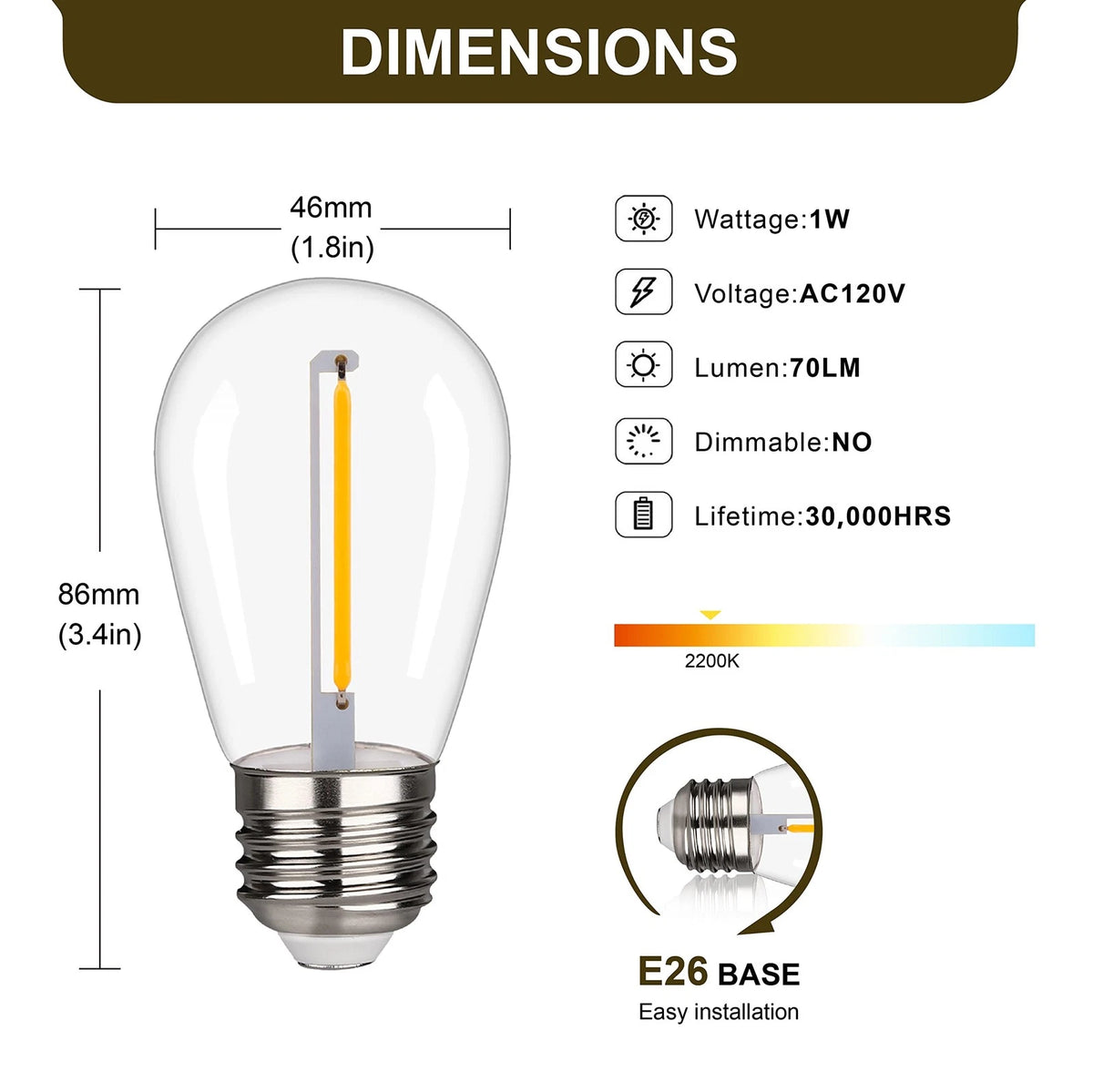 S14 Outdoor String Light Bulbs for (Shatterproof, Waterproof)