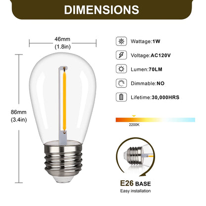 S14 Outdoor String Light Bulbs for (Shatterproof, Waterproof)