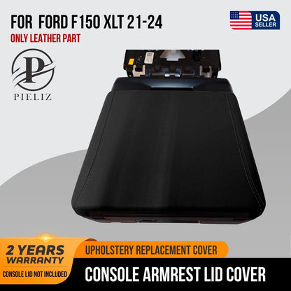 Console Armrest Lid Cover for Ford F150 XLT (2021–2024) Black Synthetic Leather