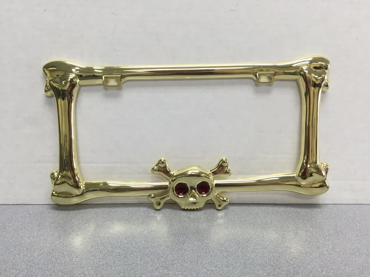 Skull Gold License Plate Frame for Universal Fit (WL323G)