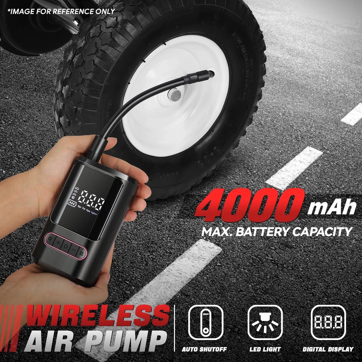 Cordless Air Pump for Car Tire (150 PSI, 4000mAh Battery)