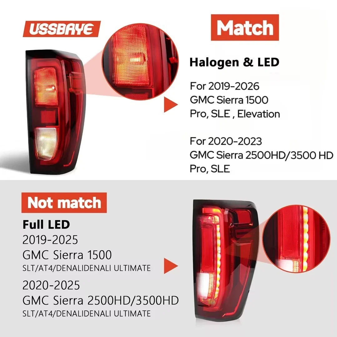 Set of 2 Halogen Tail Lights for GMC Sierra 1500 2500HD 3500HD (2019–2026)