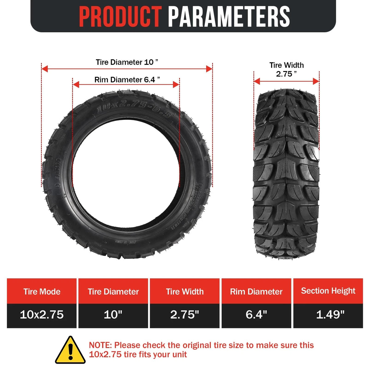 10x2.75-6.5 Tubeless Scooter Tire for
