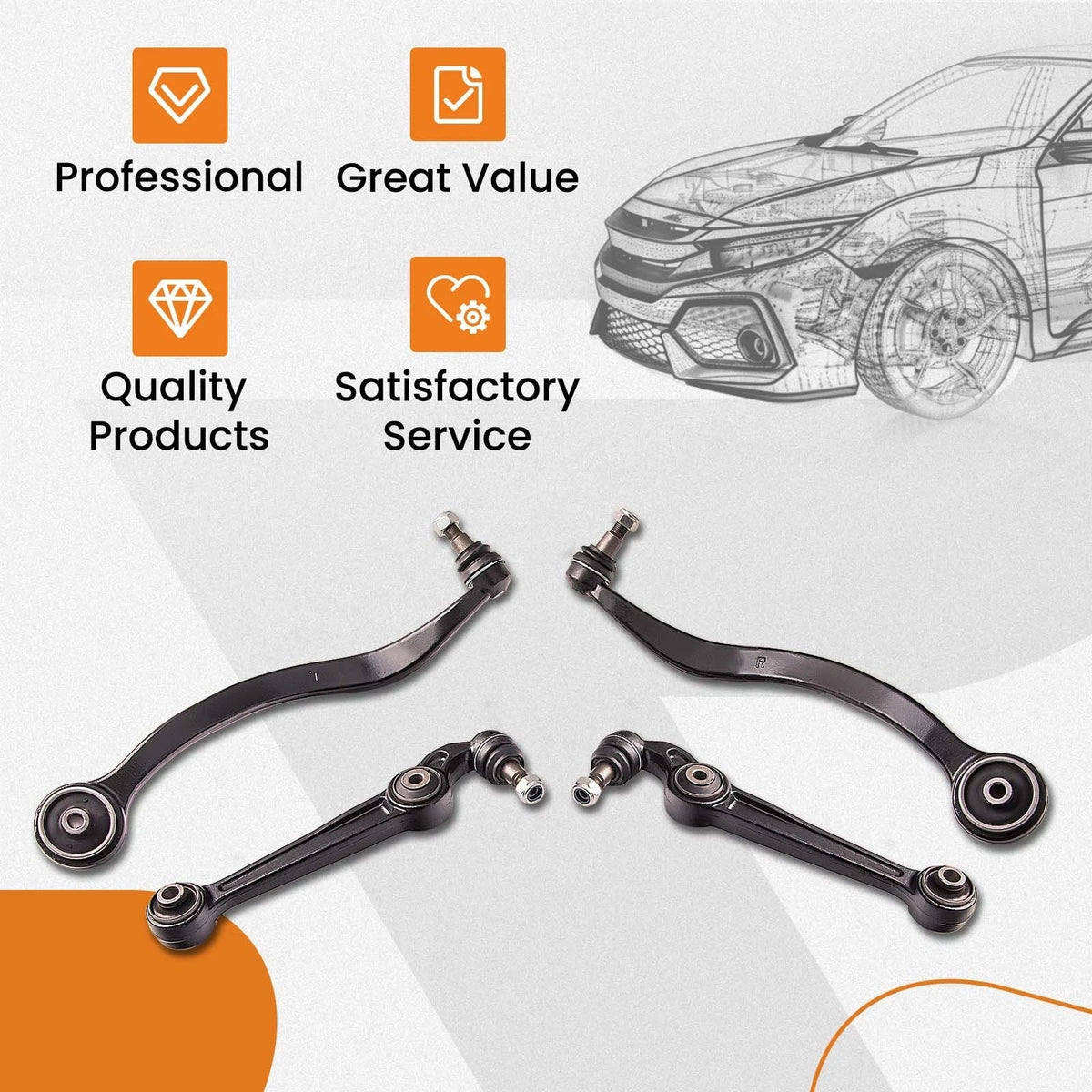 Set of 4 Front Lower Control Arms with Ball Joints for Ford Fusion Lincoln MKZ (2007–2012)