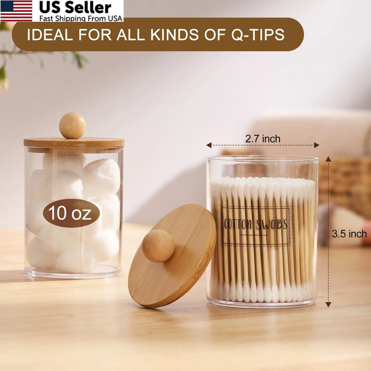 6-Pack Bamboo Qtip Holders for Bathroom Storage