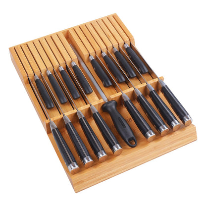 16-Slot Bamboo Knife Block for Kitchen Drawer